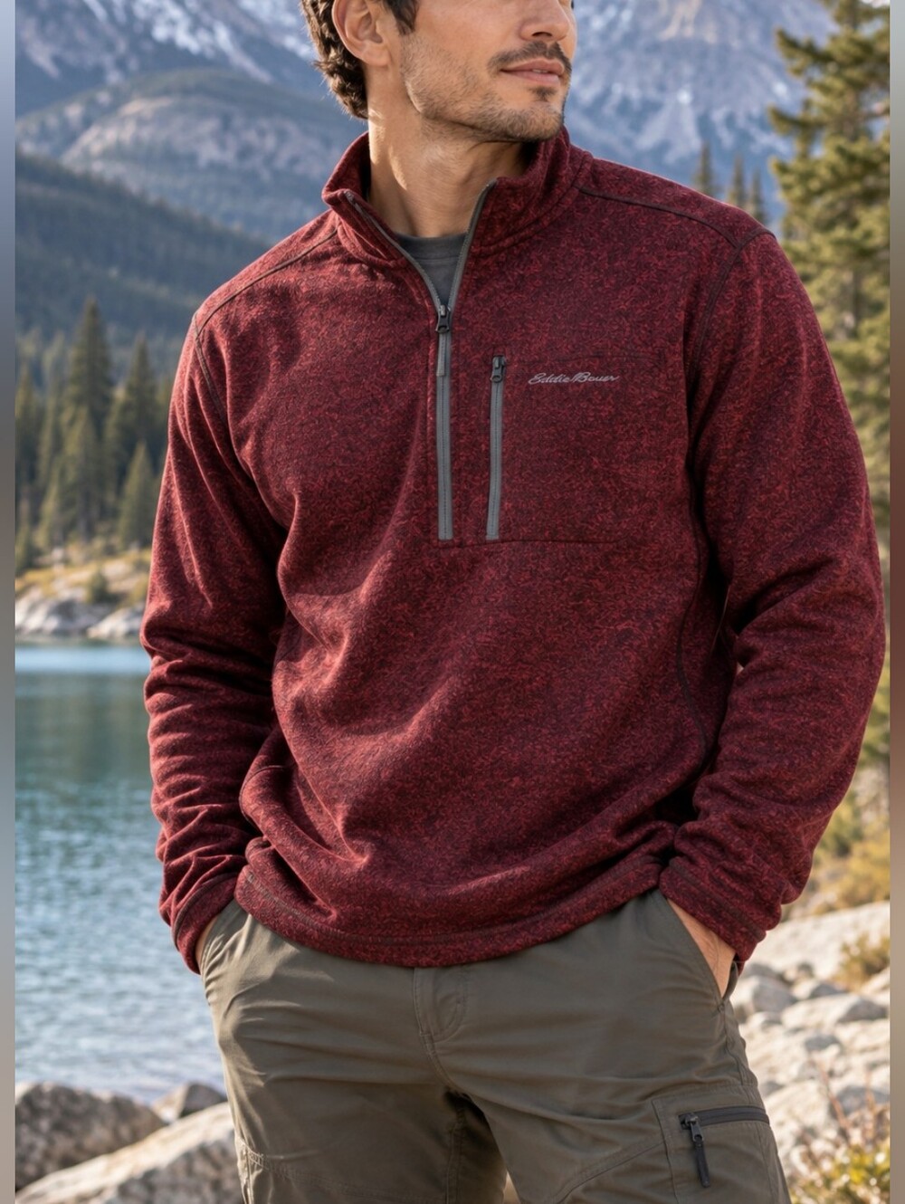 Eddie Bauer Men’s Maroon Quarter Zip Pullover Sweater Tall XL TXL